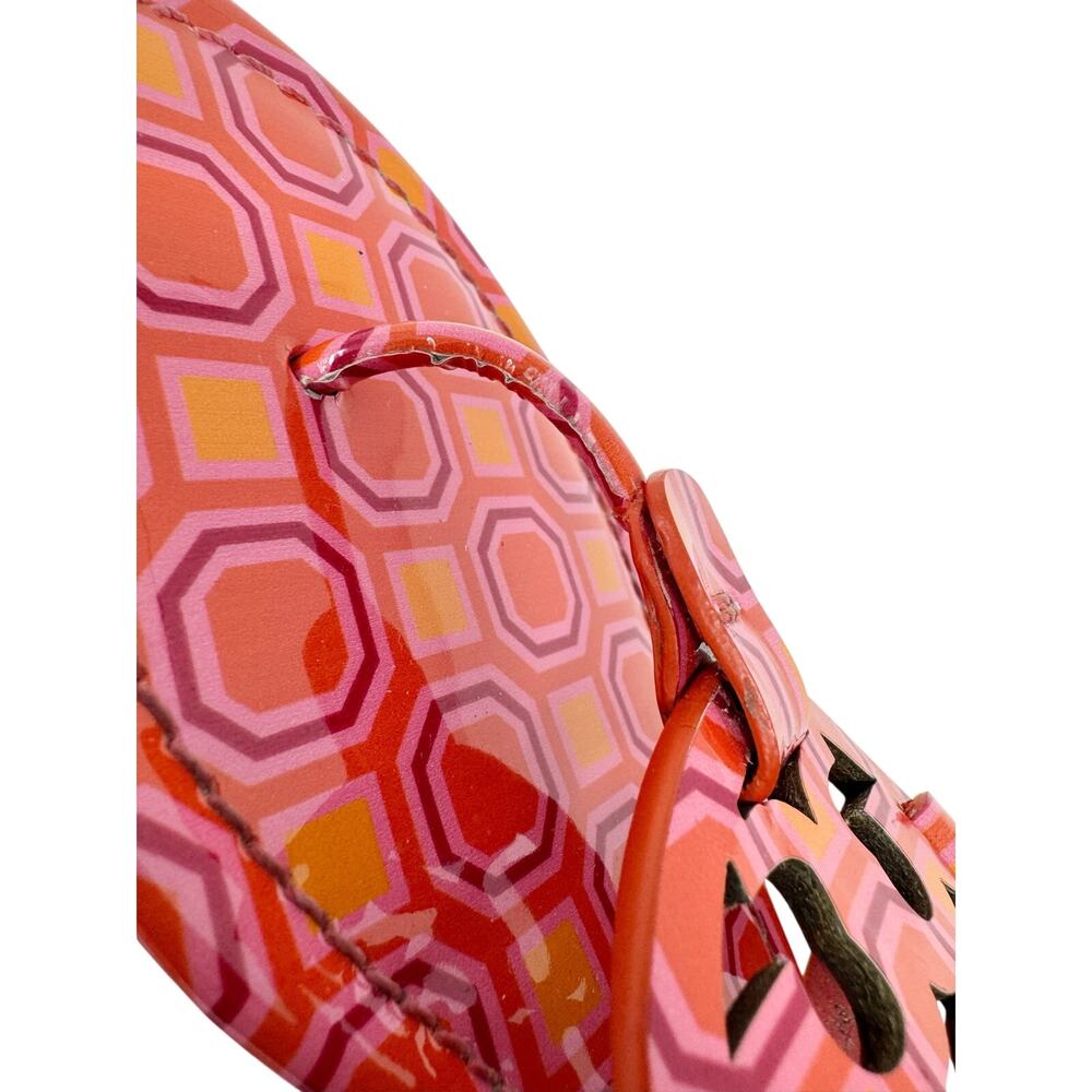 TORY BURCH Yellow Pink Geometric Print Patent Leather Miller Sandals Size 8 - Picture 9 of 12